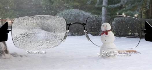Crizal no glare lens to repel snow